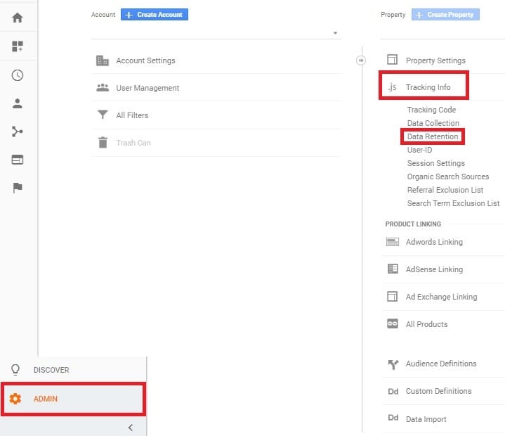 Google Analytics Admin Tracking Info