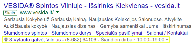 Google AdWords reklamos paieškoje skelbimo vietovės plėtinys location extension